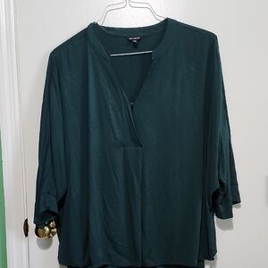 The Limited Green Boxy Blouse with Mandarin Collar